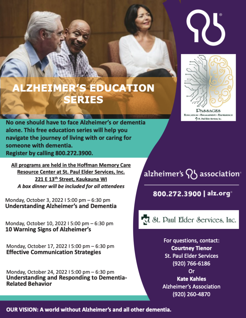 Free Education Series on Alzheimer’s Disease and Dementia flyer with sign up information.
